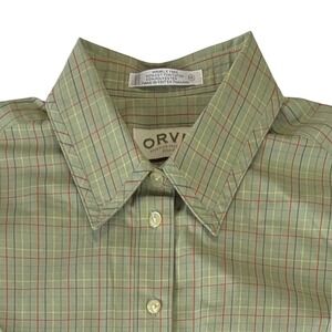 Orvis Women 14 Shirt Sage Green Plaid Wrinkle Free Button Down Long Sleeve